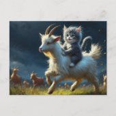 Eine hübsche Katze, die eine Ziege reitet Postkarte (Vorderseite)