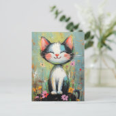 Eine hübsche Katze und Blume Postkarte (Stehend Vorderseite)