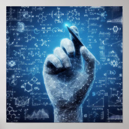 Eine humanoide Hand, die auf einem Datenblatt über Poster