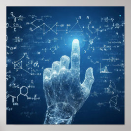 Eine humanoide Hand, die auf einem Datenblatt über Poster