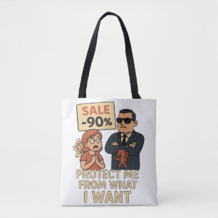 Eine humorvolle Grafik im Cartoon-Stil Tasche