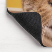 Eine humorvolle kleine Katze sitzt auf einem Hocke Mousepad (Ecke)