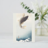 Eine hüpfende Karpfenmalerei von Ohara Koson Postkarte (Stehend Vorderseite)