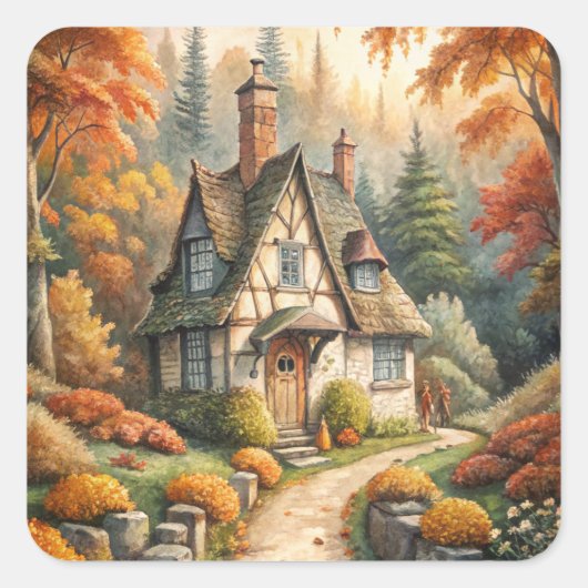 Eine Hütte im Herbst Quadratischer Aufkleber (Vorderseite)