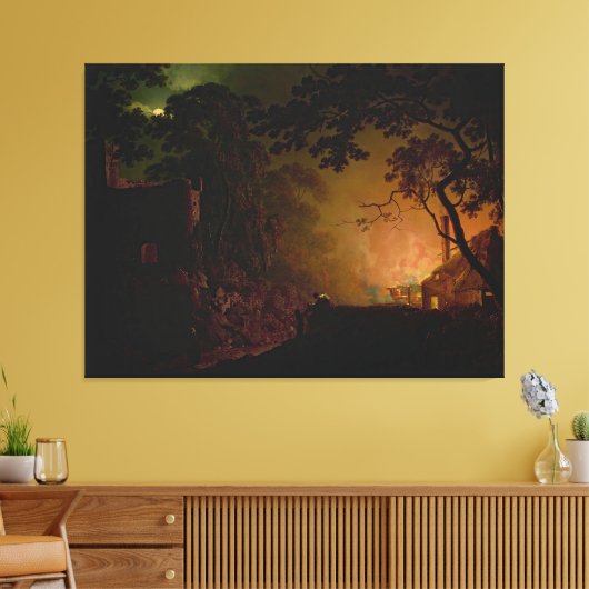 Eine Hütte in der Nacht, Joseph Wright von Derby Leinwanddruck (Insitu (Wohnzimmer))