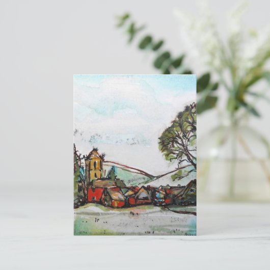 Eine idyllische britische Dorfskizze Postkarte (Stehend Vorderseite)