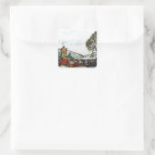 Eine idyllische britische Dorfskizze Quadratischer Aufkleber (Tasche)