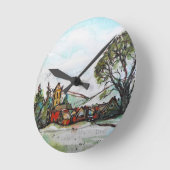 Eine idyllische britische Dorfskizze Runde Wanduhr (Winkel)