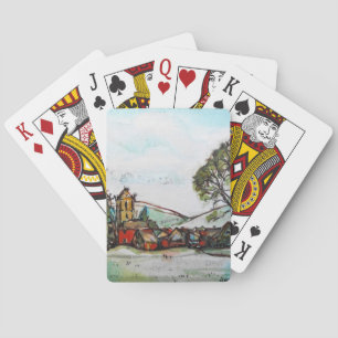 Eine idyllische britische Dorfskizze Spielkarten