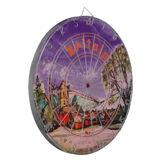 Eine idyllische britische Village & Dark Sky Skizz Dartscheibe (Vorderseite Links)