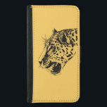 Eine Illustration aus schwarz und gelb gezogenen L Samsung Galaxy S5 Geldbeutel Hülle<br><div class="desc">Ein realistischer,  schwarz-gelber Leopard zeichnend. Cool aussehende schwarze Flecken mit offenem und brüllendem Maul,  die seine spitzen Zähne zeigen. Schön und schön.</div>