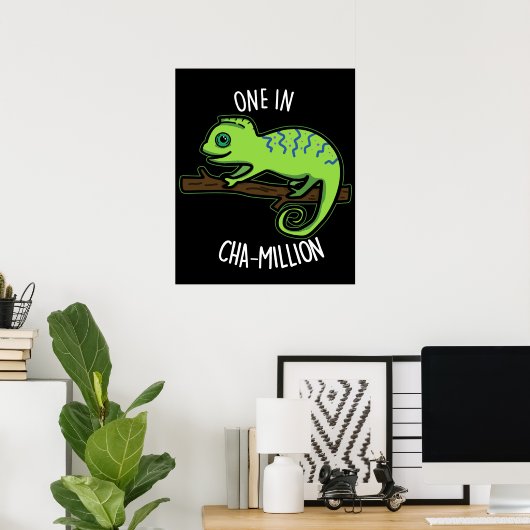 Eine in Cha-Million Funny Chameleon Pun Dark BG Poster (Heimbüro)