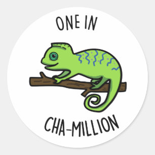 Eine in Cha-Million Funny Chameleon Pun Runder Aufkleber