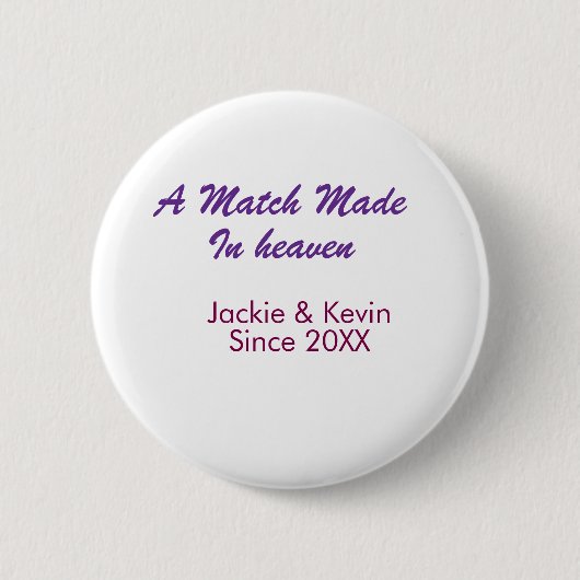 Eine in den Himmel geschriebene Ehe in lila mauve Button (Vorderseite)