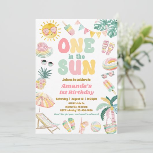 Eine in der Sun Pool-Party Einladung (Stehend Vorderseite)