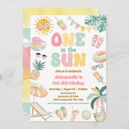 Eine in der Sun Pool-Party Einladung (Vorne/Hinten)