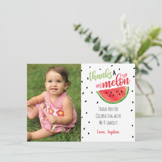 Eine in einem Melon Danke-Card - Rot Einladung (Stehend Vorderseite)