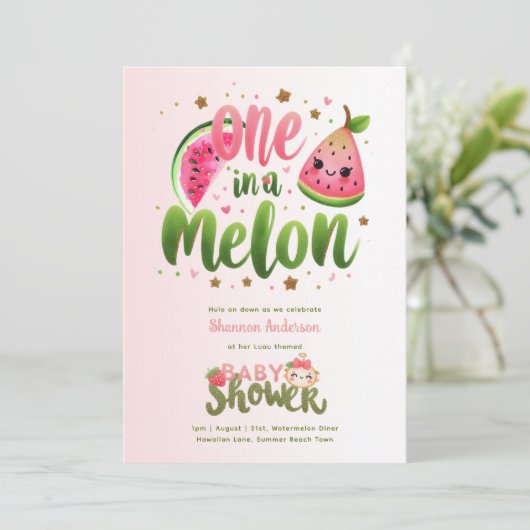 Eine in einem Melon First Birthday oder Babydusche Einladung (Stehend Vorderseite)