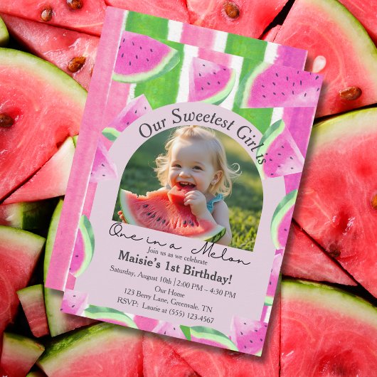 Eine in einem Melon-Foto Pink Watermelon Geburtsta Einladung