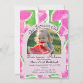 Eine in einem Melon-Foto Pink Watermelon Geburtsta Einladung (Vorderseite)