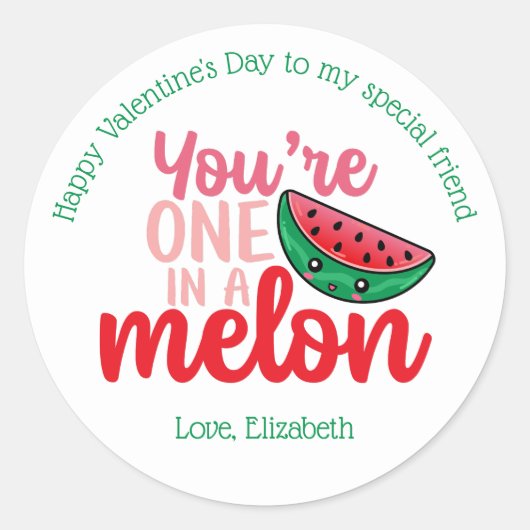 Eine in einem Melon Funny Pun Niedliche Kinder Val Runder Aufkleber (Vorderseite)