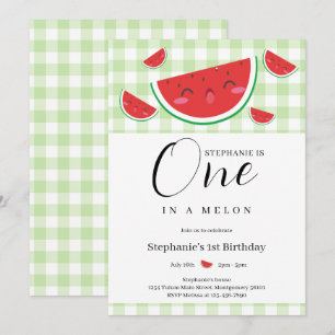 Eine in einem Melon Gingham Summer 1. Geburtstag P Einladung