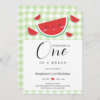 Eine in einem Melon Gingham Summer 1. Geburtstag P Einladung