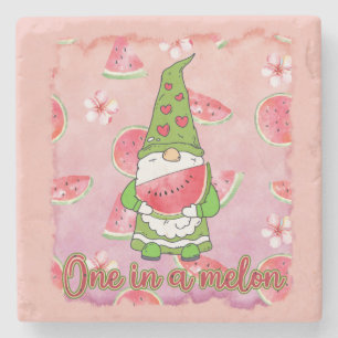 Eine in einem Melon Green Gnome & Watermelon Steinuntersetzer