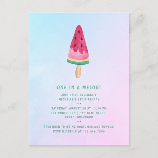 Eine in einem Melon Ice Cream 1. Geburtstag Party Postkarte (Vorderseite)