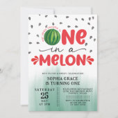 Eine in einem Melon Niedlich Watermelon 1. Geburts Einladung (Vorderseite)