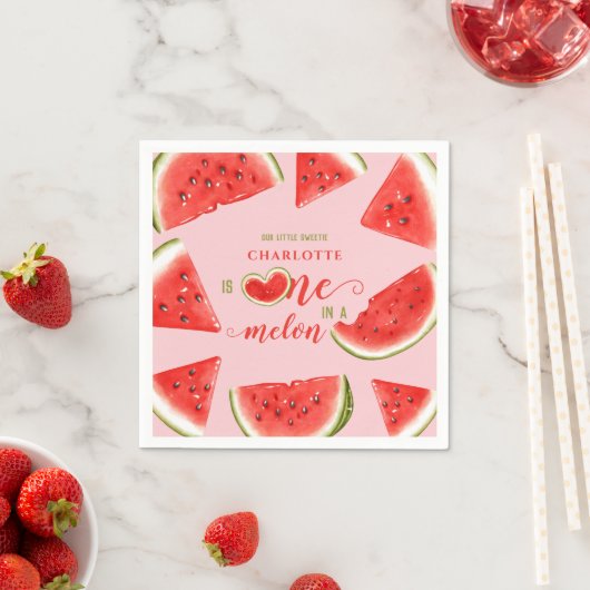 Eine in einem Melon Niedliche Wassermelone Rosa 1. Serviette (Beispiel)