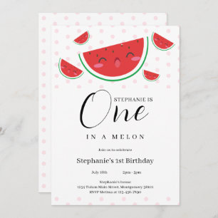 Eine in einem Melon Pink Polka Dot 1. Geburtstag P Einladung