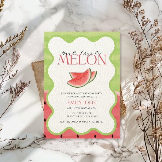 Eine in einem MELON | Rosa grün Niedlich 1. Geburt Einladung