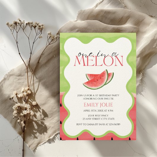 Eine in einem MELON | Rosa grün Niedlich 1. Geburt Einladung