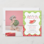 Eine in einem MELON | Rosa grünes Foto 1. Geburtst Einladung (Vorderseite)