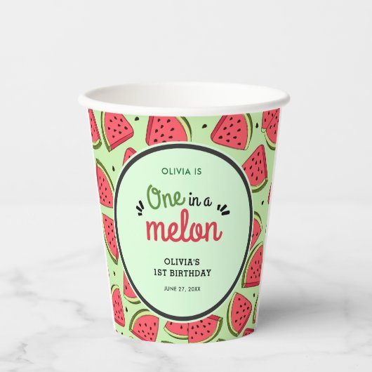 Eine in einem Melon Summer Watermelon 1. Geburtsta Pappbecher (Vorderseite)