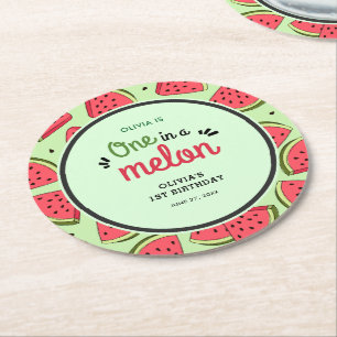 Eine in einem Melon Summer Watermelon 1. Geburtsta Runder Pappuntersetzer
