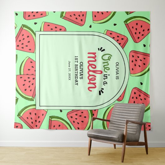Eine in einem Melon Summer Watermelon 1. Geburtsta Wandteppich (Beispiel (Horizontal))