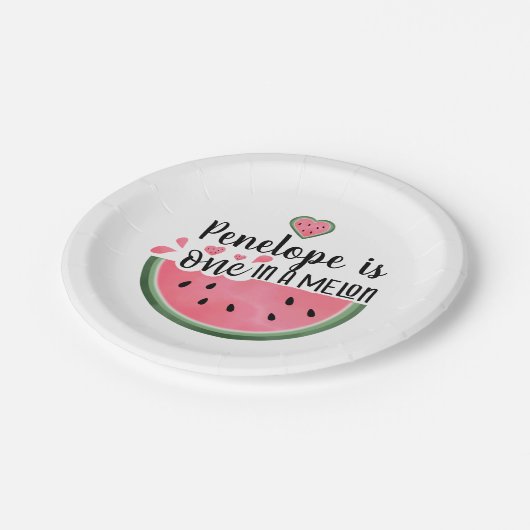 Eine in einem Melon Watermelon Personalisierten Ge Pappteller (Schrägansicht)