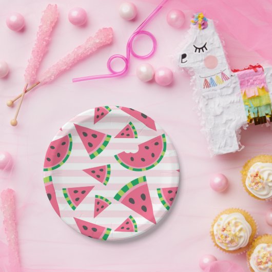 Eine in einem Melon Watermelon Slices & Pink Strip Pappteller (Party)
