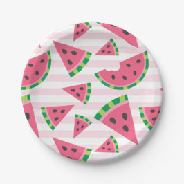 Eine in einem Melon Watermelon Slices & Pink Strip Pappteller