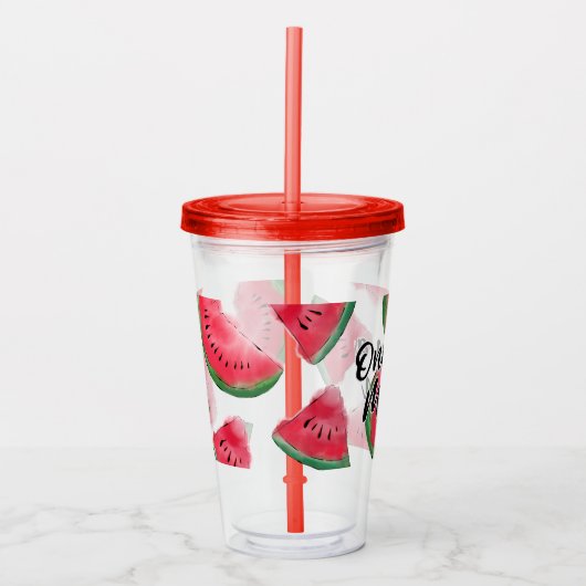 Eine in einem Melon Zitat Wassermelone Wasserfarbe Acryltrinkbecher (Vorderseite)