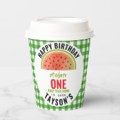 Eine in einer Melone glitzernde Wassermelone zum 1 Pappbecher (Vorderseite)