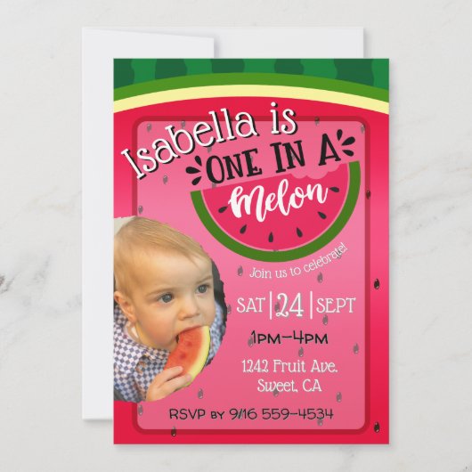 Eine in Melon First Birthday Einladung hell (Vorderseite)