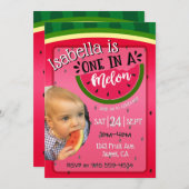 Eine in Melon First Birthday Einladung hell (Vorne/Hinten)