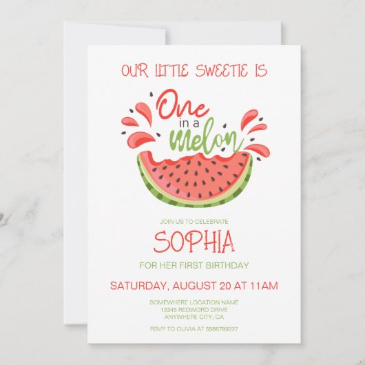 Eine in Melon First Birthday Watermelon Einladung (Vorderseite)