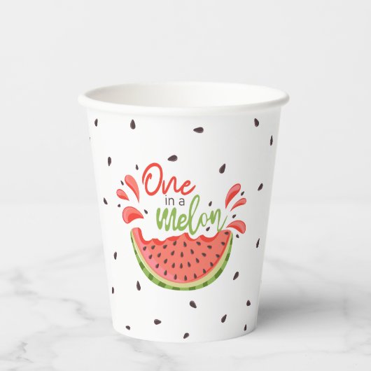 Eine in Melon First Birthday Watermelon Pappbecher (Vorderseite)