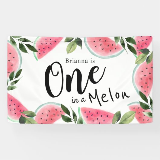 Eine in Melon Watercolor Wassermelone 1. Geburtsta Banner (Horizontal)