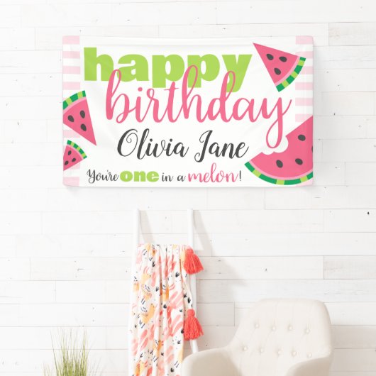 Eine in Melon Watermelon Happy Birthday Custom Banner (Insitu)
