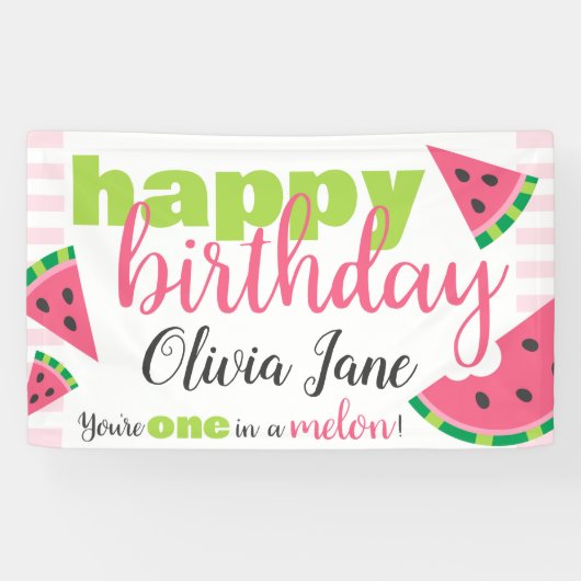 Eine in Melon Watermelon Happy Birthday Custom Banner (Horizontal)